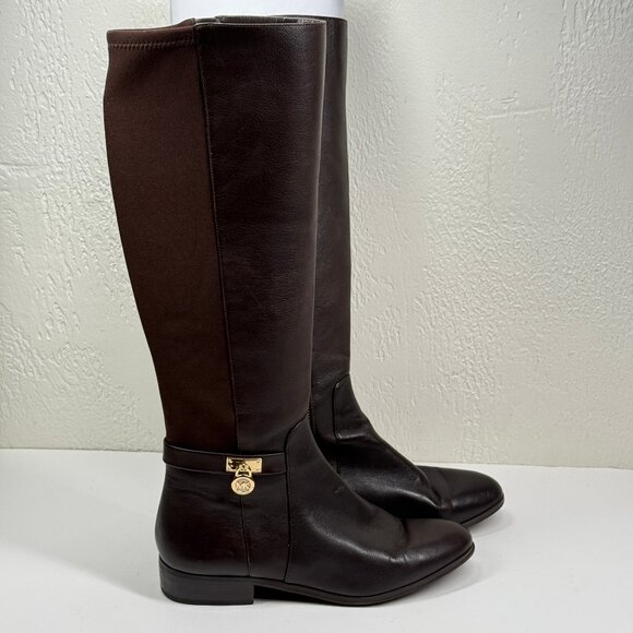 Michael Kors Hamilton Tall Boot Dark Leather Brown Leather Side Zip Size 9M - Picture 1 of 11